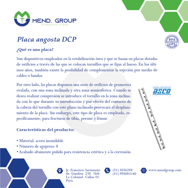 Ficha tecnica placa angosta DCP